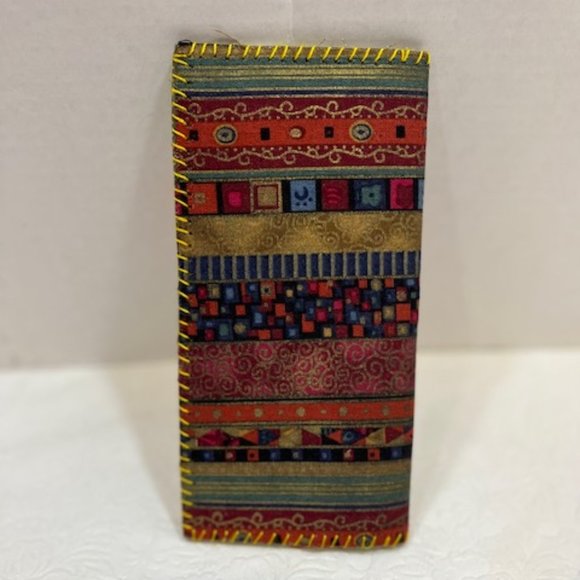 Handmade Pink Blue Leather Fabric FAITH Floral Wallet 3.75"x7.5" - Picture 4 of 9